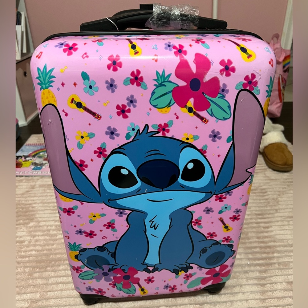 Pink floral Disney Stitch Carry On Hard Shell Luggage